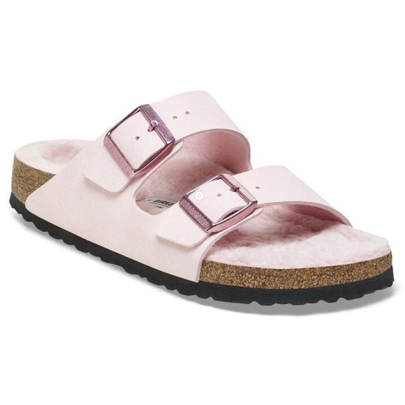 Birkenstock Arizona Microfiber  Shearling Double Strap Sandals Light Rose 10 - Picture 1 of 14